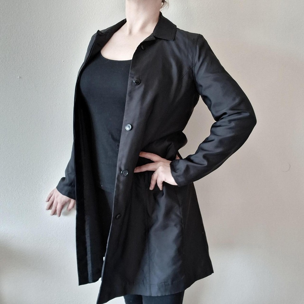 1 Madison Black Hidden Button Trench Coat Quilted Lining Small